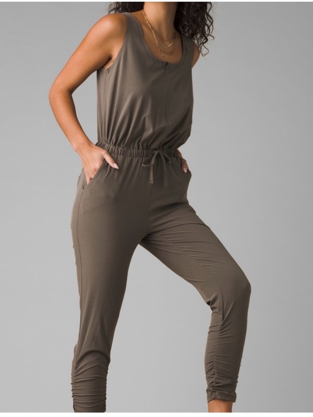 Prana Railay Olive Tank-Style Drawstring Jumpsuit